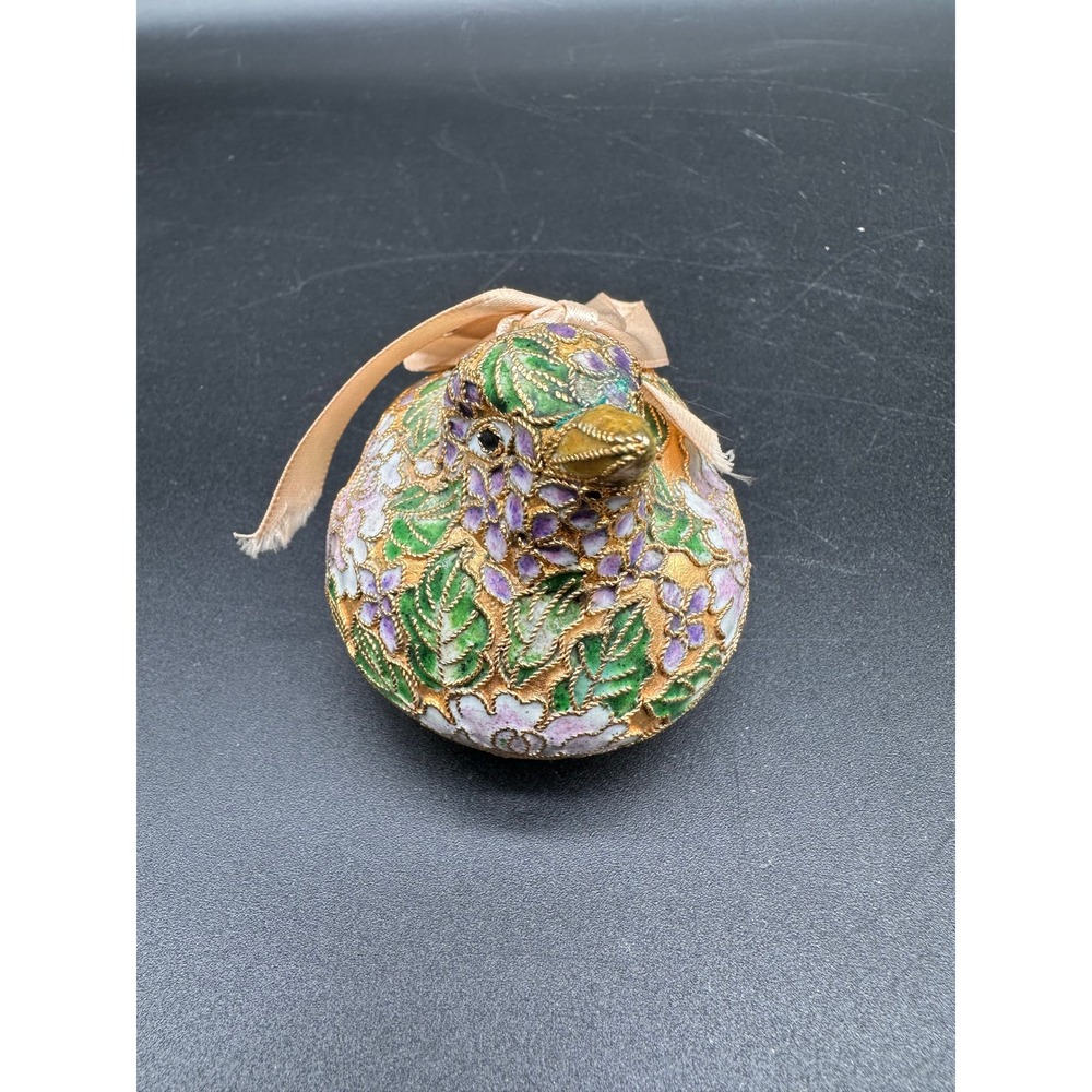Vintage China Cloisonne Enamel Bird Figurine Christmas Ornament Floral Gold Gilt
